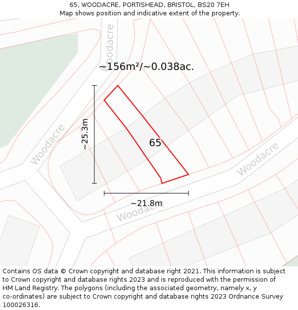65, WOODACRE, PORTISHEAD, BRISTOL, BS20 7EH: Plot and title map