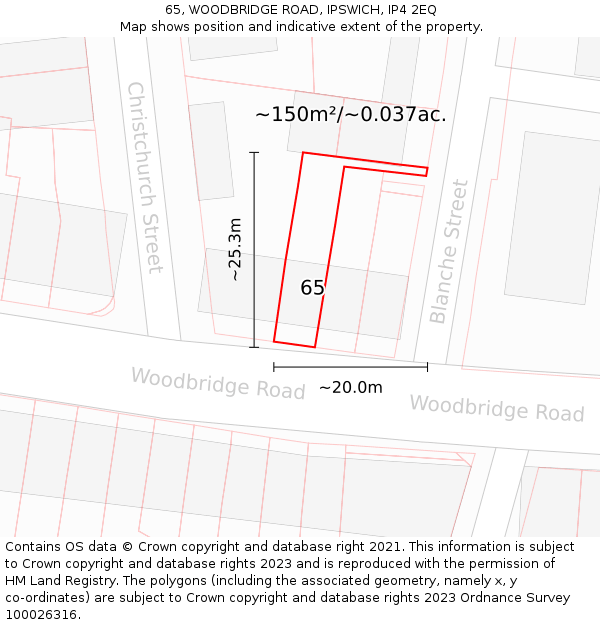 65, WOODBRIDGE ROAD, IPSWICH, IP4 2EQ: Plot and title map