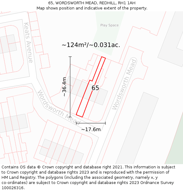 65, WORDSWORTH MEAD, REDHILL, RH1 1AH: Plot and title map