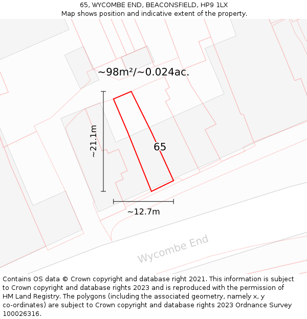 65, WYCOMBE END, BEACONSFIELD, HP9 1LX: Plot and title map