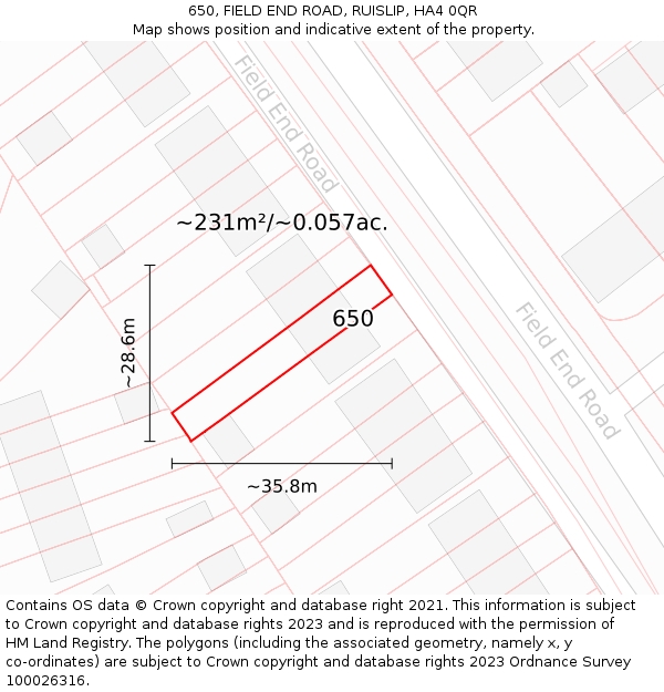 650, FIELD END ROAD, RUISLIP, HA4 0QR: Plot and title map