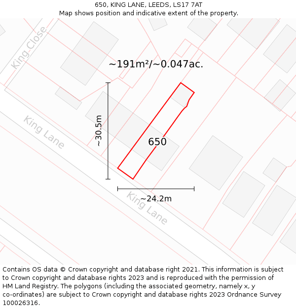 650, KING LANE, LEEDS, LS17 7AT: Plot and title map