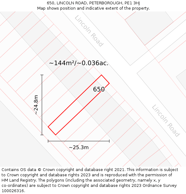650, LINCOLN ROAD, PETERBOROUGH, PE1 3HJ: Plot and title map
