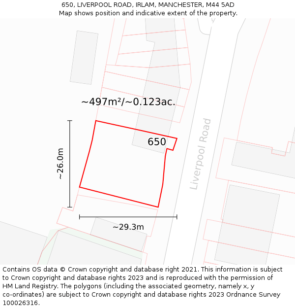 650, LIVERPOOL ROAD, IRLAM, MANCHESTER, M44 5AD: Plot and title map