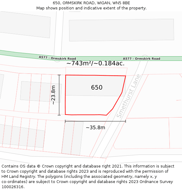 650, ORMSKIRK ROAD, WIGAN, WN5 8BE: Plot and title map