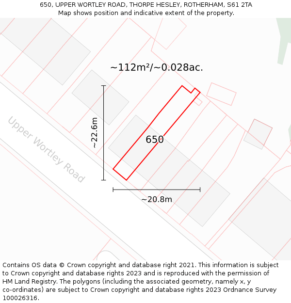 650, UPPER WORTLEY ROAD, THORPE HESLEY, ROTHERHAM, S61 2TA: Plot and title map