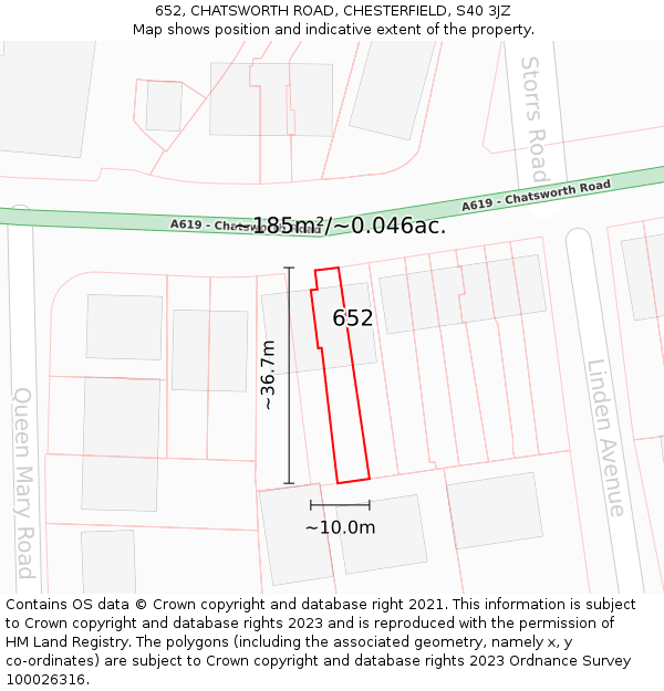 652, CHATSWORTH ROAD, CHESTERFIELD, S40 3JZ: Plot and title map