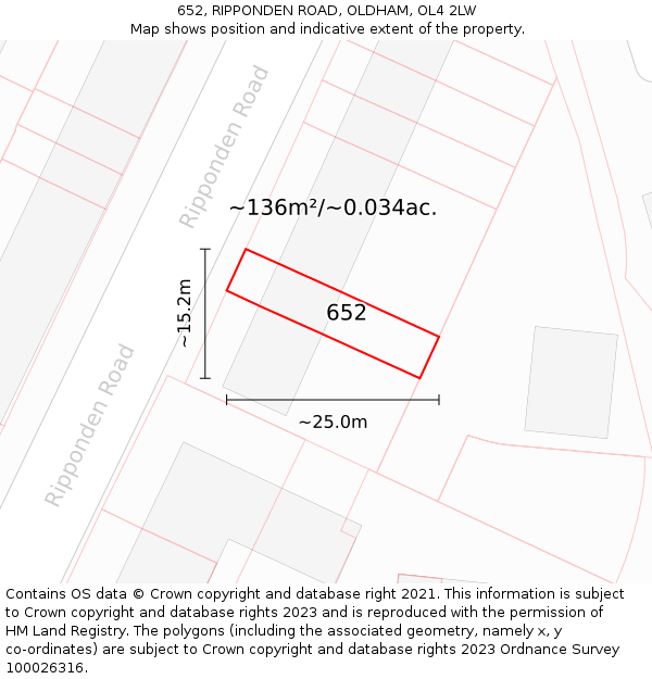 652, RIPPONDEN ROAD, OLDHAM, OL4 2LW: Plot and title map