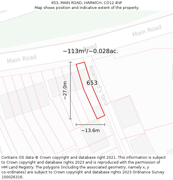 653, MAIN ROAD, HARWICH, CO12 4NF: Plot and title map