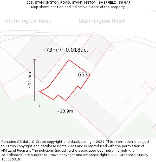 653, STANNINGTON ROAD, STANNINGTON, SHEFFIELD, S6 6AF: Plot and title map