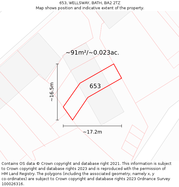 653, WELLSWAY, BATH, BA2 2TZ: Plot and title map