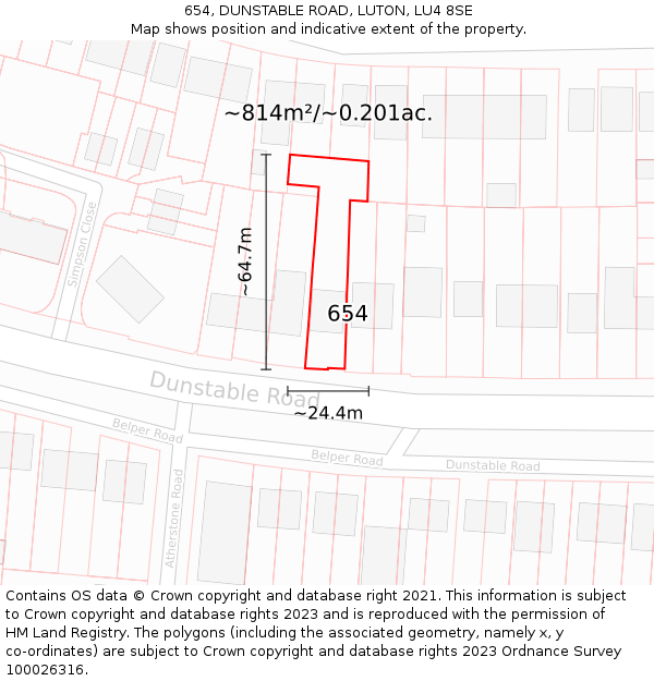 654, DUNSTABLE ROAD, LUTON, LU4 8SE: Plot and title map
