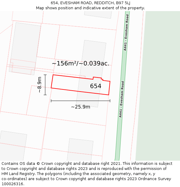 654, EVESHAM ROAD, REDDITCH, B97 5LJ: Plot and title map