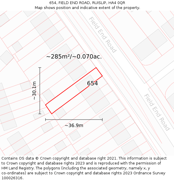 654, FIELD END ROAD, RUISLIP, HA4 0QR: Plot and title map