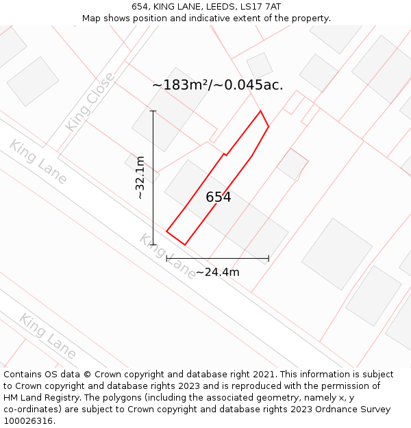 654, KING LANE, LEEDS, LS17 7AT: Plot and title map