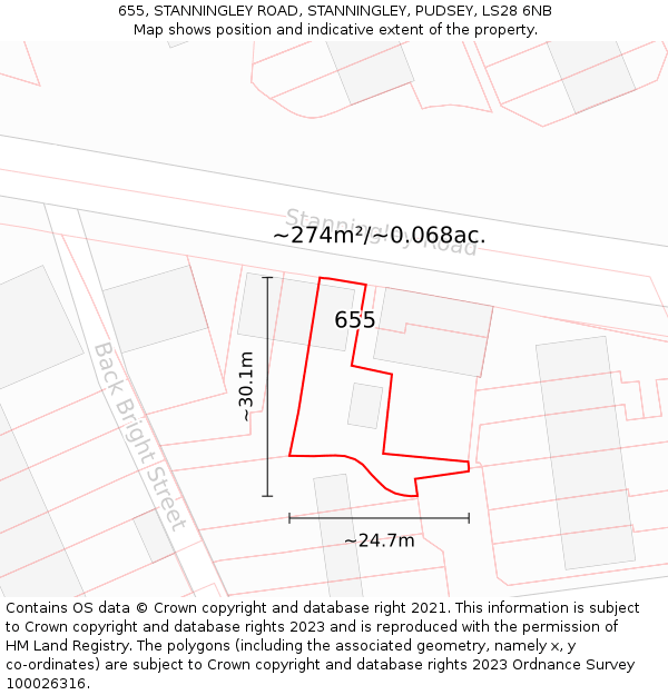 655, STANNINGLEY ROAD, STANNINGLEY, PUDSEY, LS28 6NB: Plot and title map