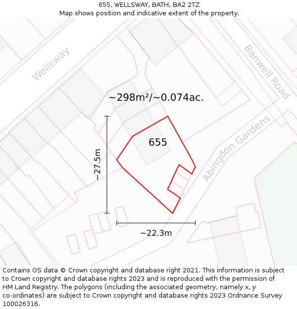 655, WELLSWAY, BATH, BA2 2TZ: Plot and title map