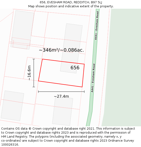 656, EVESHAM ROAD, REDDITCH, B97 5LJ: Plot and title map