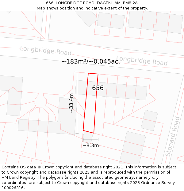 656, LONGBRIDGE ROAD, DAGENHAM, RM8 2AJ: Plot and title map