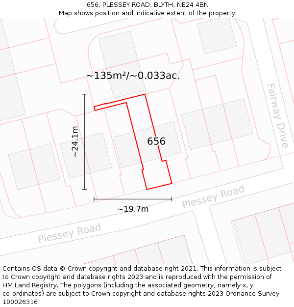 656, PLESSEY ROAD, BLYTH, NE24 4BN: Plot and title map