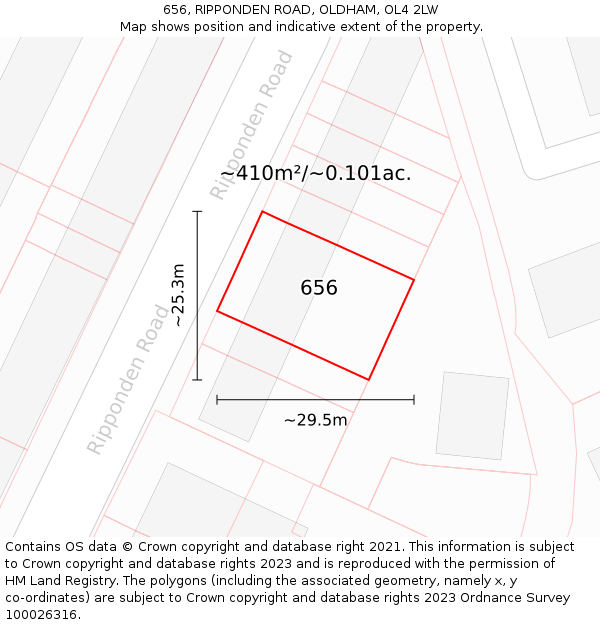 656, RIPPONDEN ROAD, OLDHAM, OL4 2LW: Plot and title map