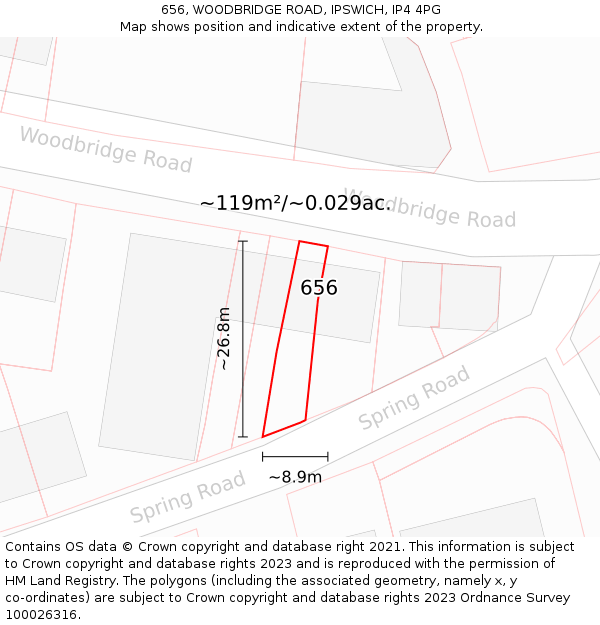656, WOODBRIDGE ROAD, IPSWICH, IP4 4PG: Plot and title map