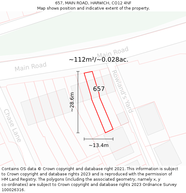 657, MAIN ROAD, HARWICH, CO12 4NF: Plot and title map
