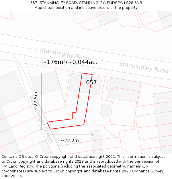 657, STANNINGLEY ROAD, STANNINGLEY, PUDSEY, LS28 6NB: Plot and title map
