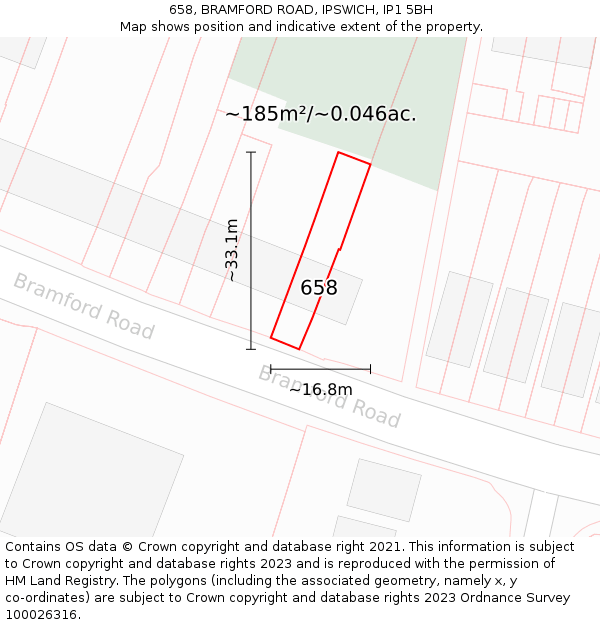658, BRAMFORD ROAD, IPSWICH, IP1 5BH: Plot and title map