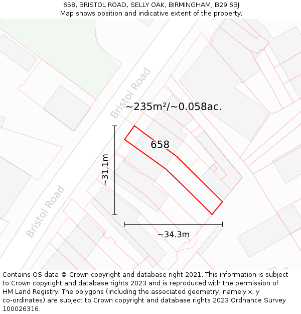 658, BRISTOL ROAD, SELLY OAK, BIRMINGHAM, B29 6BJ: Plot and title map