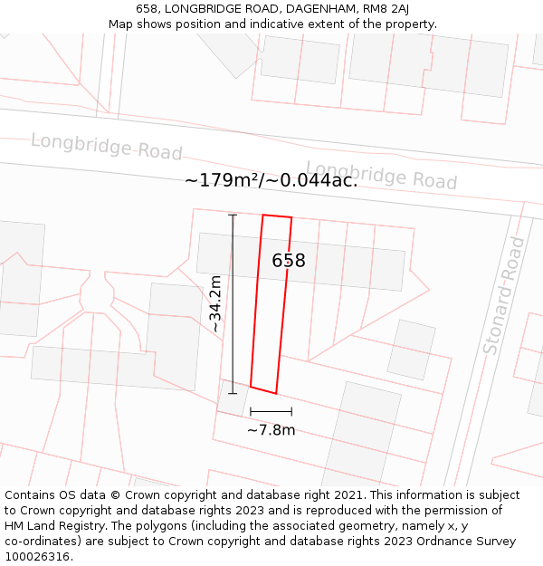 658, LONGBRIDGE ROAD, DAGENHAM, RM8 2AJ: Plot and title map