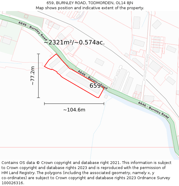 659, BURNLEY ROAD, TODMORDEN, OL14 8JN: Plot and title map