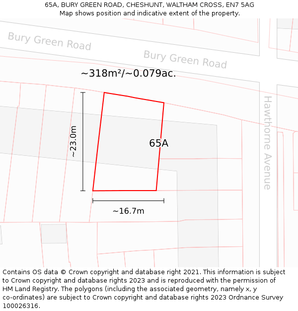 65A, BURY GREEN ROAD, CHESHUNT, WALTHAM CROSS, EN7 5AG: Plot and title map