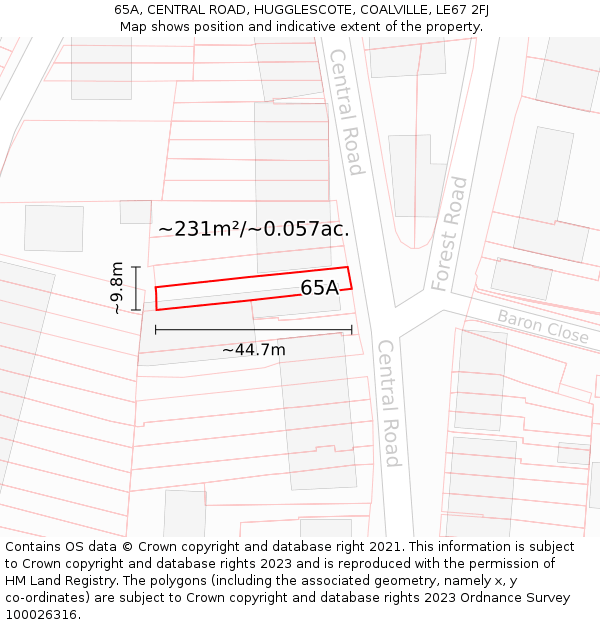 65A, CENTRAL ROAD, HUGGLESCOTE, COALVILLE, LE67 2FJ: Plot and title map