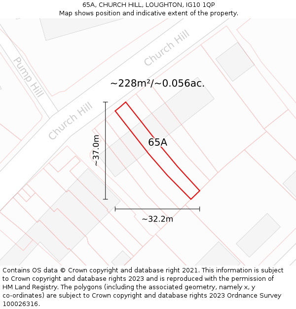 65A, CHURCH HILL, LOUGHTON, IG10 1QP: Plot and title map