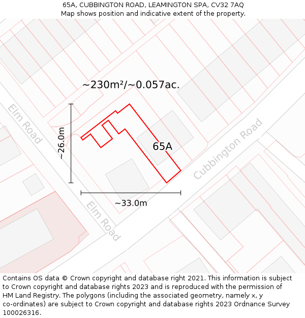 65A, CUBBINGTON ROAD, LEAMINGTON SPA, CV32 7AQ: Plot and title map
