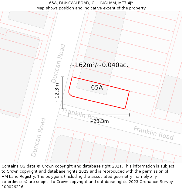 65A, DUNCAN ROAD, GILLINGHAM, ME7 4JY: Plot and title map