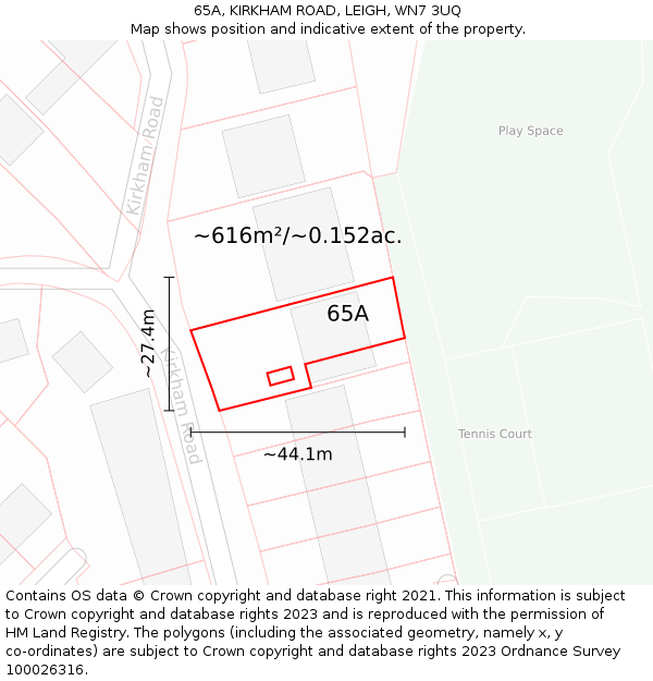 65A, KIRKHAM ROAD, LEIGH, WN7 3UQ: Plot and title map