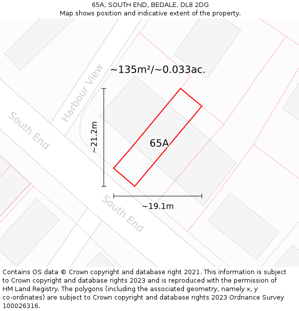 65A, SOUTH END, BEDALE, DL8 2DG: Plot and title map