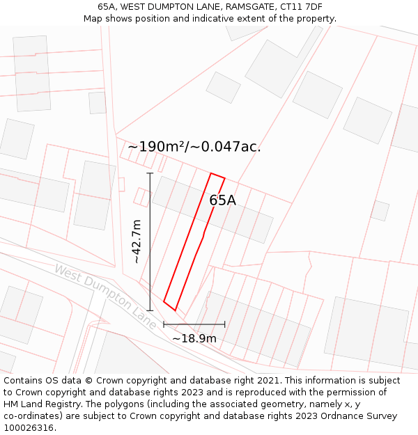 65A, WEST DUMPTON LANE, RAMSGATE, CT11 7DF: Plot and title map