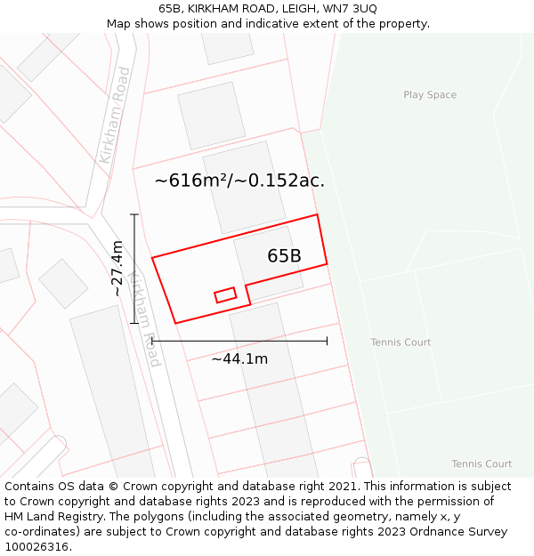 65B, KIRKHAM ROAD, LEIGH, WN7 3UQ: Plot and title map