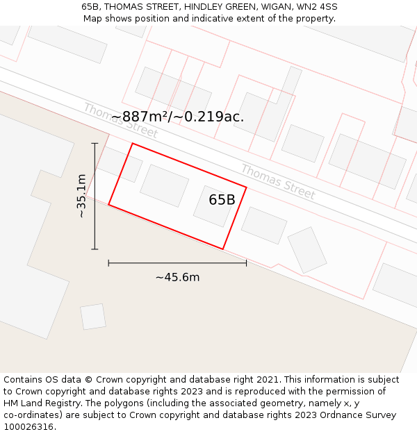 65B, THOMAS STREET, HINDLEY GREEN, WIGAN, WN2 4SS: Plot and title map