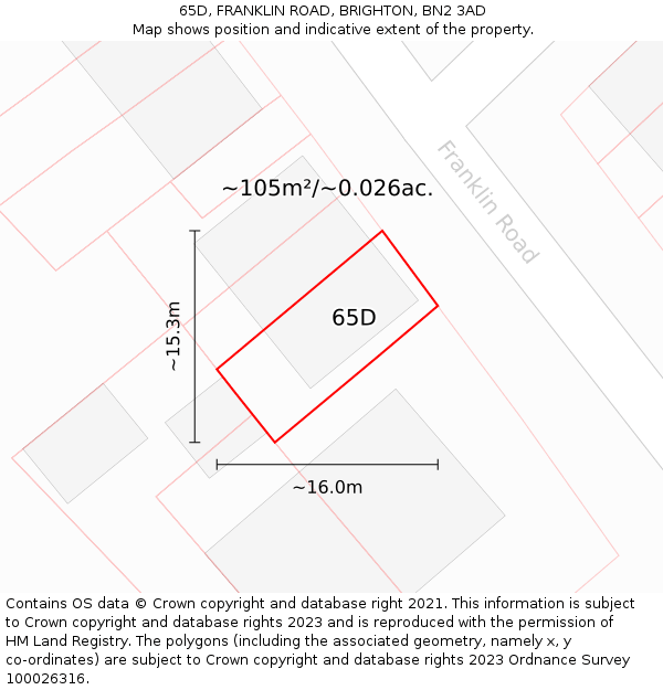 65D, FRANKLIN ROAD, BRIGHTON, BN2 3AD: Plot and title map