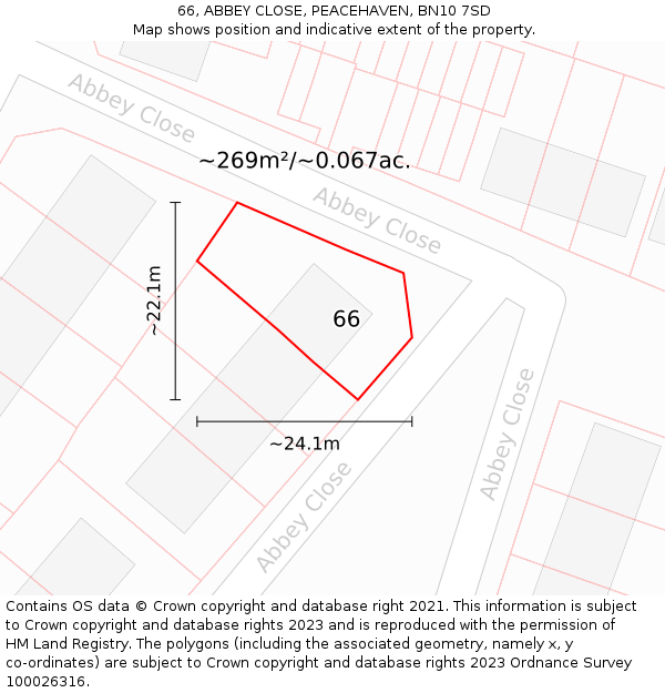 66, ABBEY CLOSE, PEACEHAVEN, BN10 7SD: Plot and title map