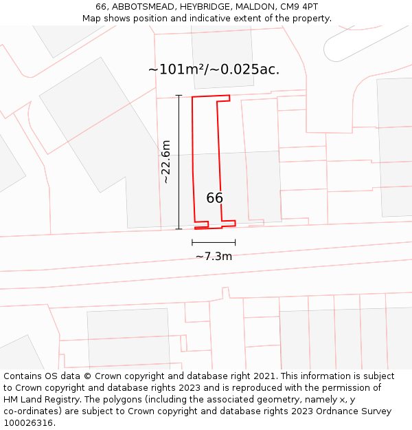 66, ABBOTSMEAD, HEYBRIDGE, MALDON, CM9 4PT: Plot and title map