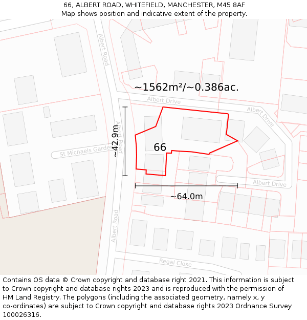 66, ALBERT ROAD, WHITEFIELD, MANCHESTER, M45 8AF: Plot and title map