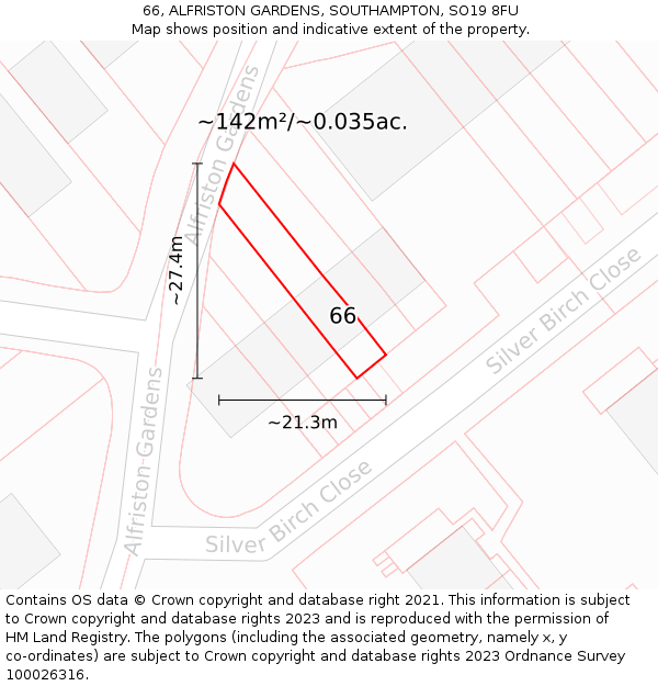 66, ALFRISTON GARDENS, SOUTHAMPTON, SO19 8FU: Plot and title map