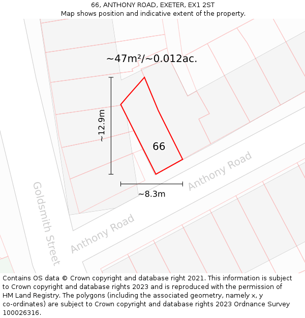 66, ANTHONY ROAD, EXETER, EX1 2ST: Plot and title map