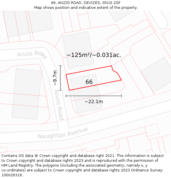 66, ANZIO ROAD, DEVIZES, SN10 2GF: Plot and title map
