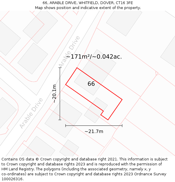 66, ARABLE DRIVE, WHITFIELD, DOVER, CT16 3FE: Plot and title map